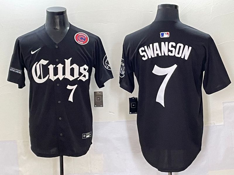 Men 2025 Chicago Cubs #7 Swanson Black Five generations Joint Name Nike MLB Jersey style 10->chicago cubs->MLB Jersey